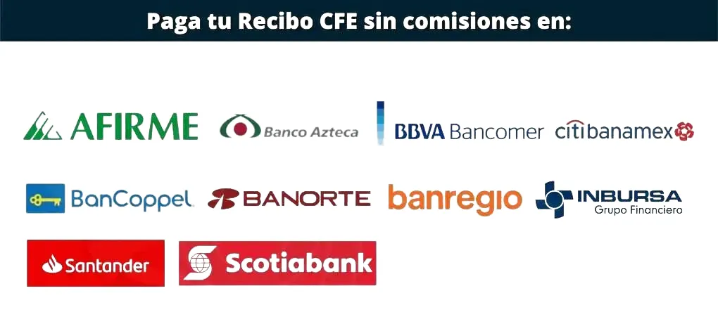 Bancos que no cobran comisión para pagar el recibo CFE